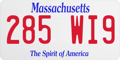 MA license plate 285WI9