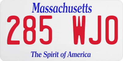 MA license plate 285WJ0