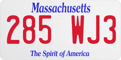 MA license plate 285WJ3