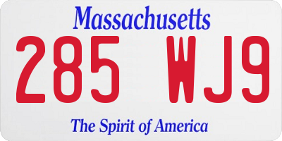 MA license plate 285WJ9