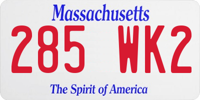 MA license plate 285WK2