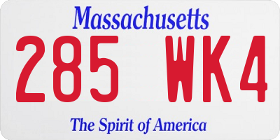 MA license plate 285WK4