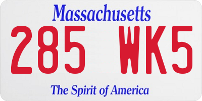 MA license plate 285WK5