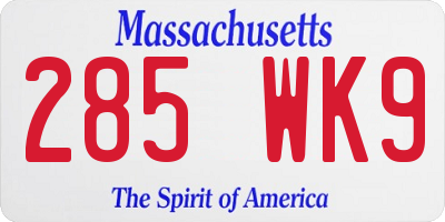 MA license plate 285WK9