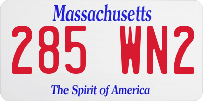 MA license plate 285WN2