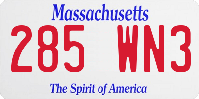 MA license plate 285WN3