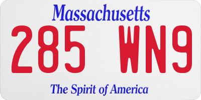 MA license plate 285WN9