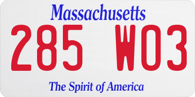 MA license plate 285WO3