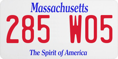 MA license plate 285WO5