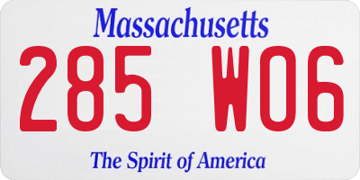 MA license plate 285WO6
