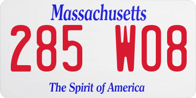 MA license plate 285WO8