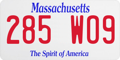MA license plate 285WO9