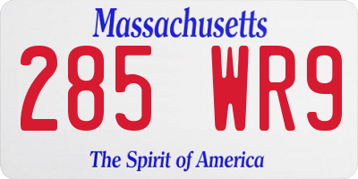 MA license plate 285WR9