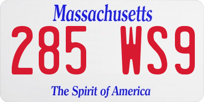 MA license plate 285WS9