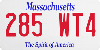 MA license plate 285WT4