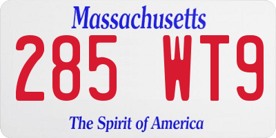 MA license plate 285WT9