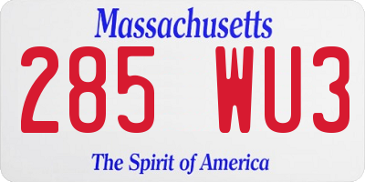MA license plate 285WU3