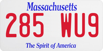 MA license plate 285WU9