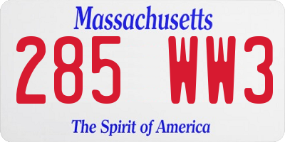 MA license plate 285WW3
