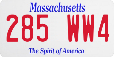 MA license plate 285WW4
