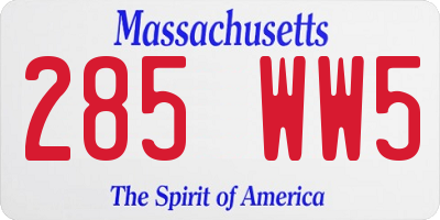 MA license plate 285WW5