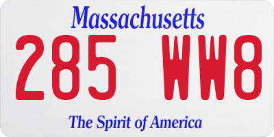 MA license plate 285WW8