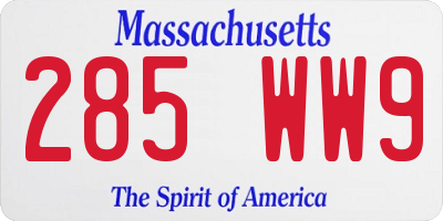 MA license plate 285WW9
