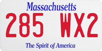 MA license plate 285WX2