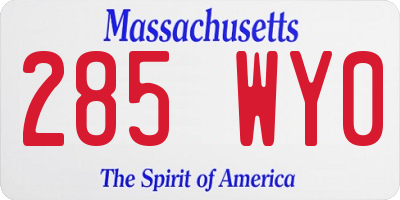 MA license plate 285WY0
