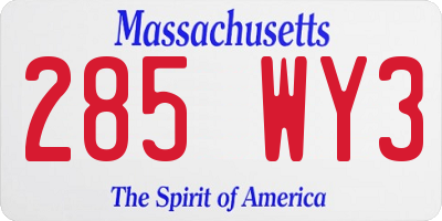 MA license plate 285WY3