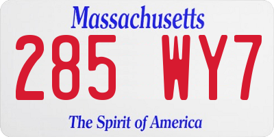 MA license plate 285WY7