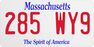 MA license plate 285WY9