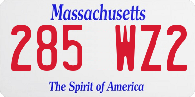 MA license plate 285WZ2
