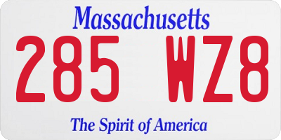 MA license plate 285WZ8