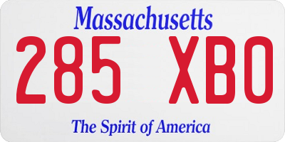 MA license plate 285XB0