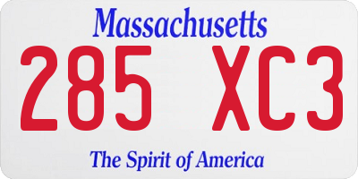 MA license plate 285XC3