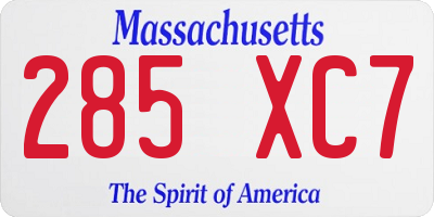 MA license plate 285XC7