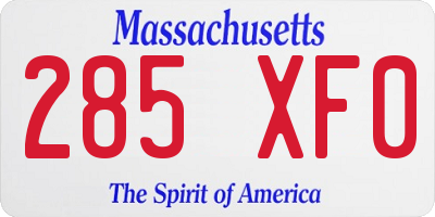 MA license plate 285XF0