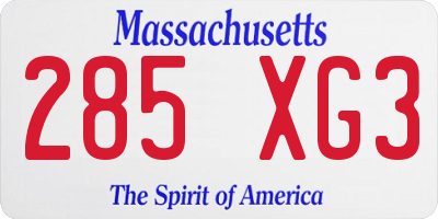 MA license plate 285XG3