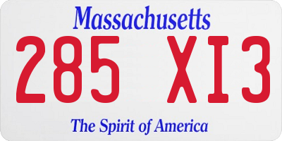 MA license plate 285XI3