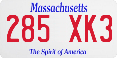 MA license plate 285XK3
