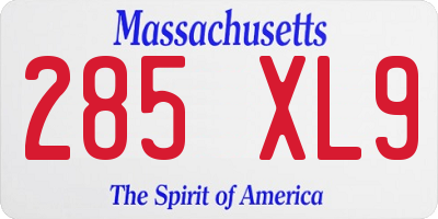 MA license plate 285XL9