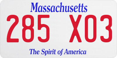 MA license plate 285XO3