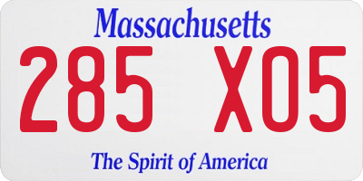 MA license plate 285XO5