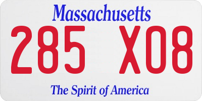MA license plate 285XO8