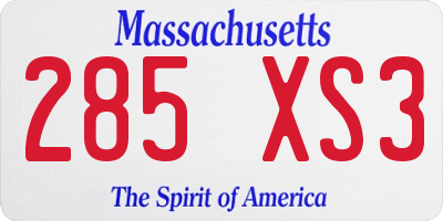 MA license plate 285XS3
