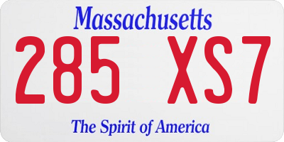 MA license plate 285XS7