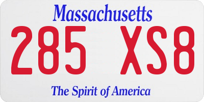 MA license plate 285XS8