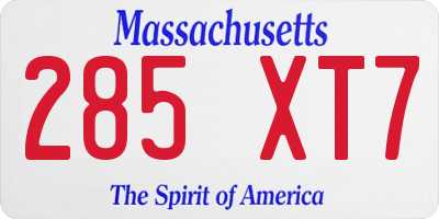 MA license plate 285XT7