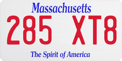 MA license plate 285XT8
